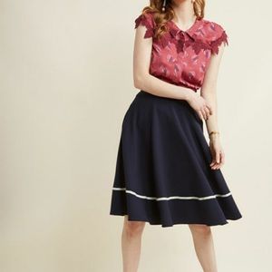 ModCloth “Just This Sway” Navy Midi Skirt